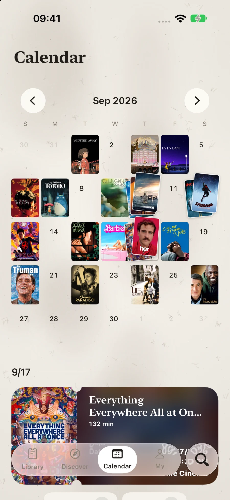 Flicit calendar showing monthly film screening rhythm