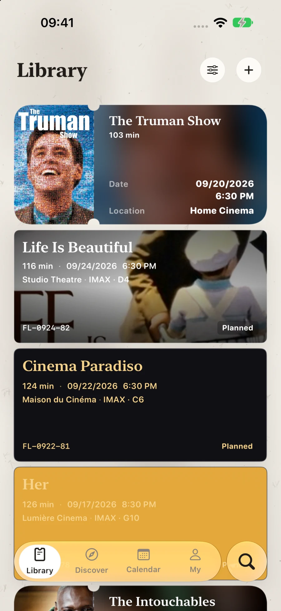 Flicit ticket journal showing kept film records
