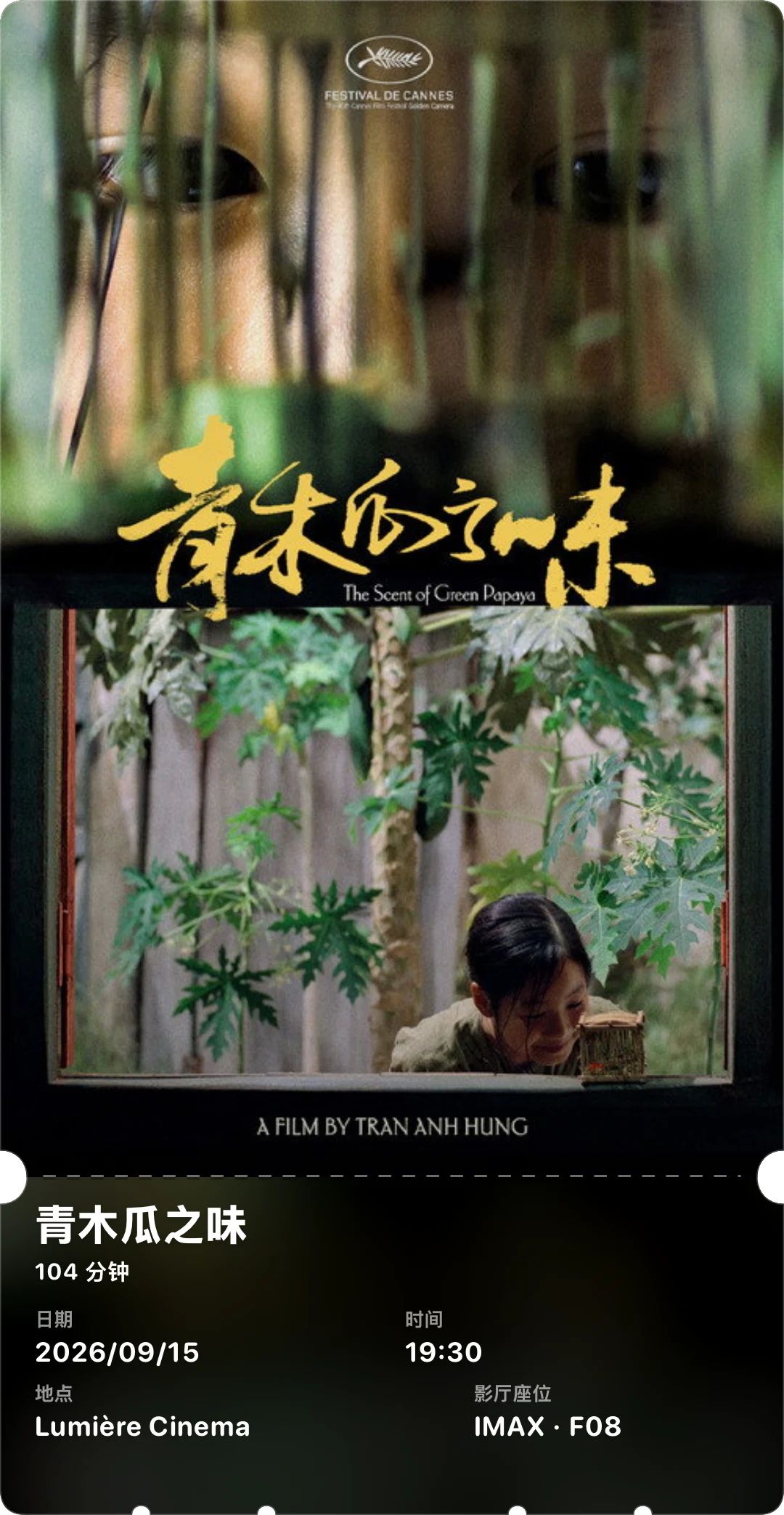 影记生成的《青木瓜之味》电子票根
